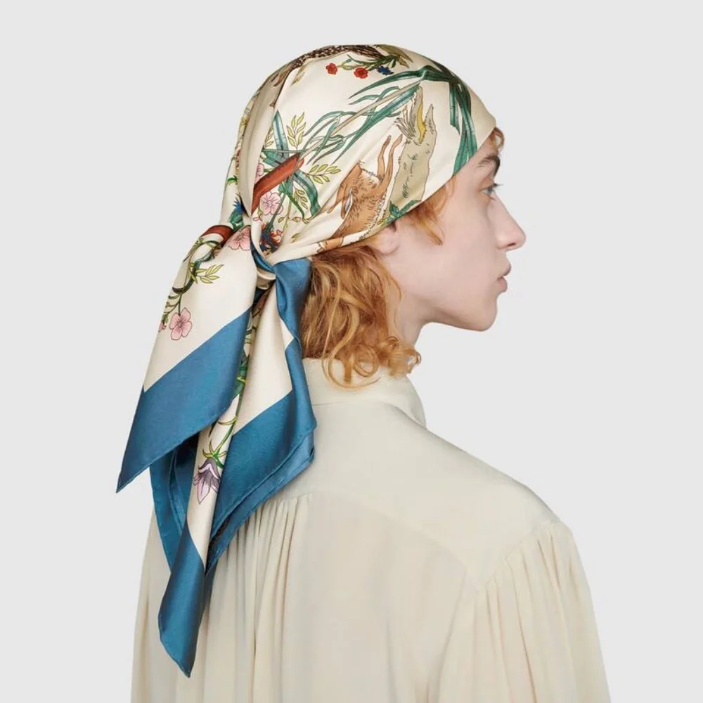 New Gucci Double Blue Silk Scarf